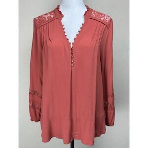 Democracy Women’s XL Tunic Top Rust Color Boho Peasant Feminine Fall V-neck